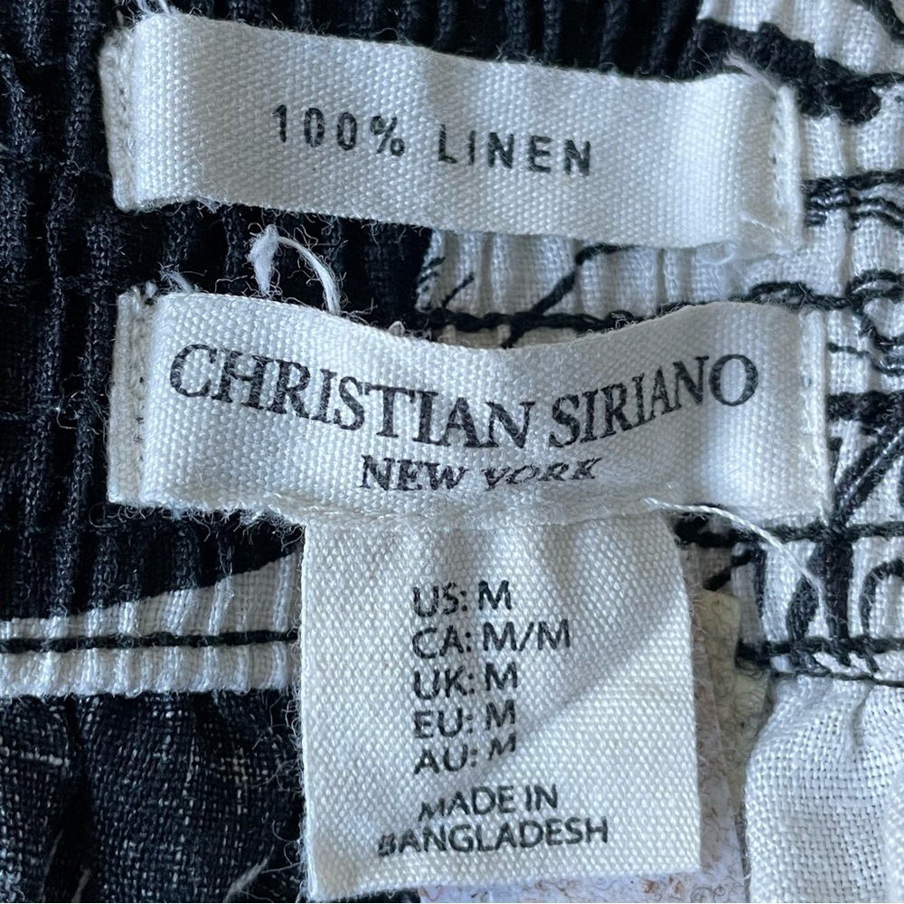 Christian Siriano Linen Tropical Wide Leg Pants black white floral 54287 - Picture 9 of 11
